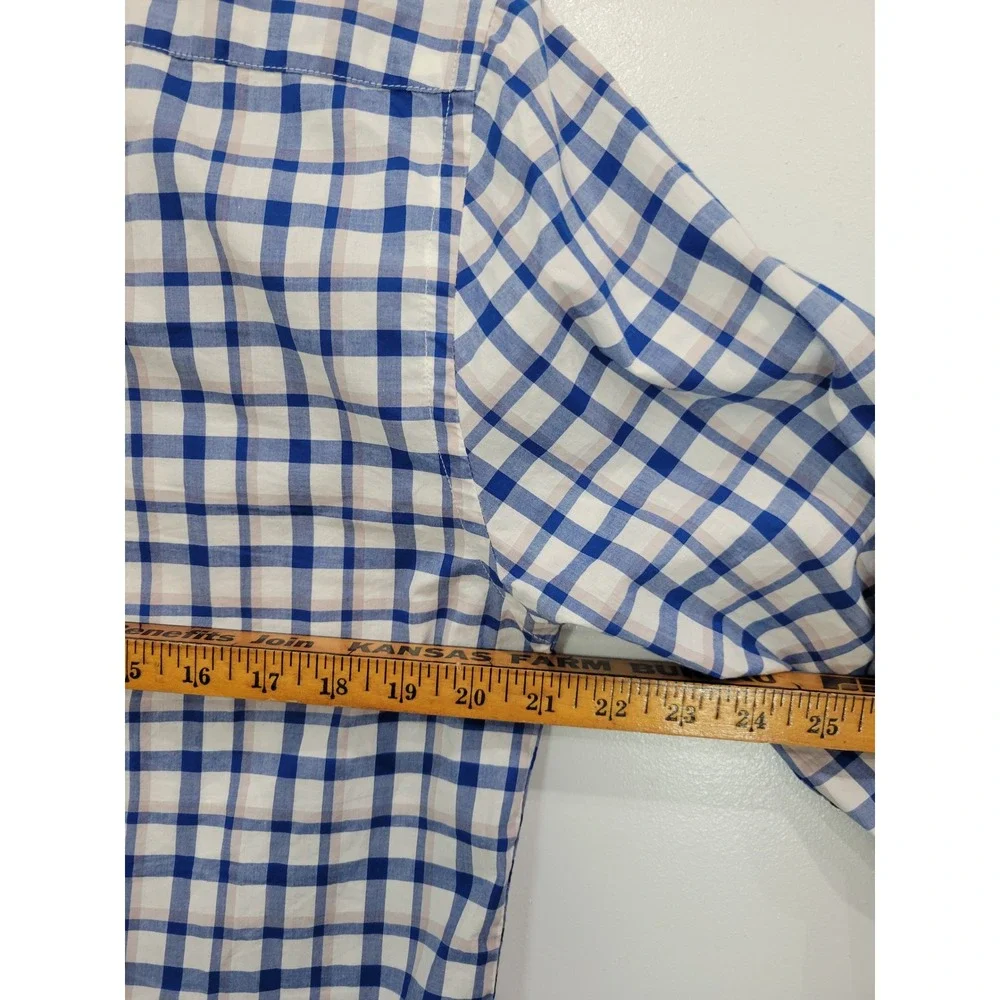 Banana Republic Mens Untucked Fit Blue White Plaid Button Down‎ Shirt Size M